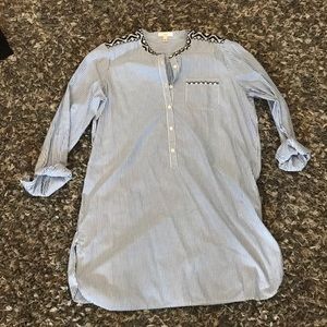 J Crew striped embroidered tunic dress L